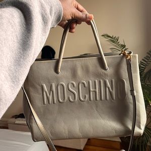 Grey Moschino Genuine Calf Leather Tote